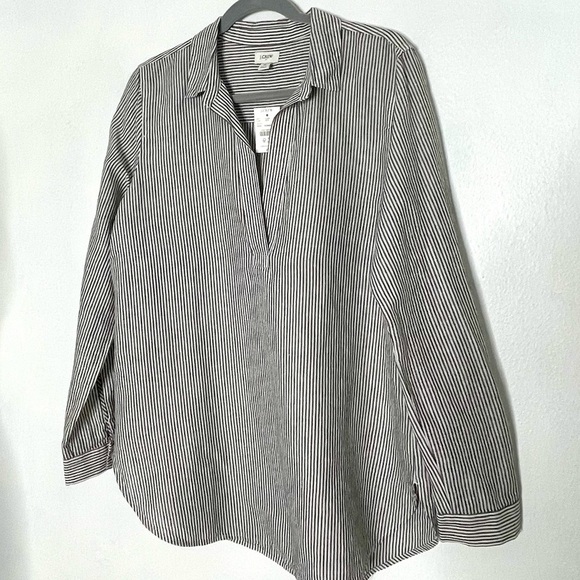 J Crew Factory Striped Pop Over Linen Blend Tunic Top. Size Medium - Picture 5 of 12
